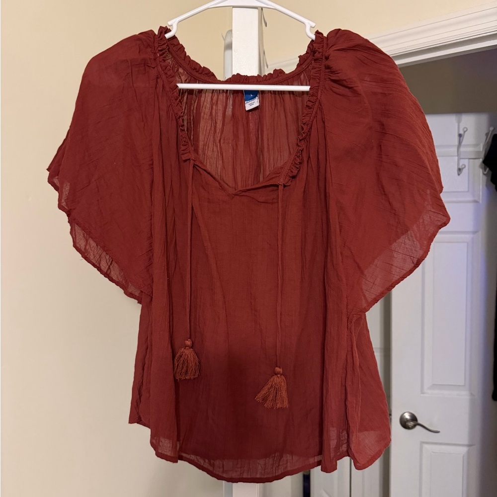 Old Navy Crinkle Gauze Tassel-Tie Shirred Top (large)